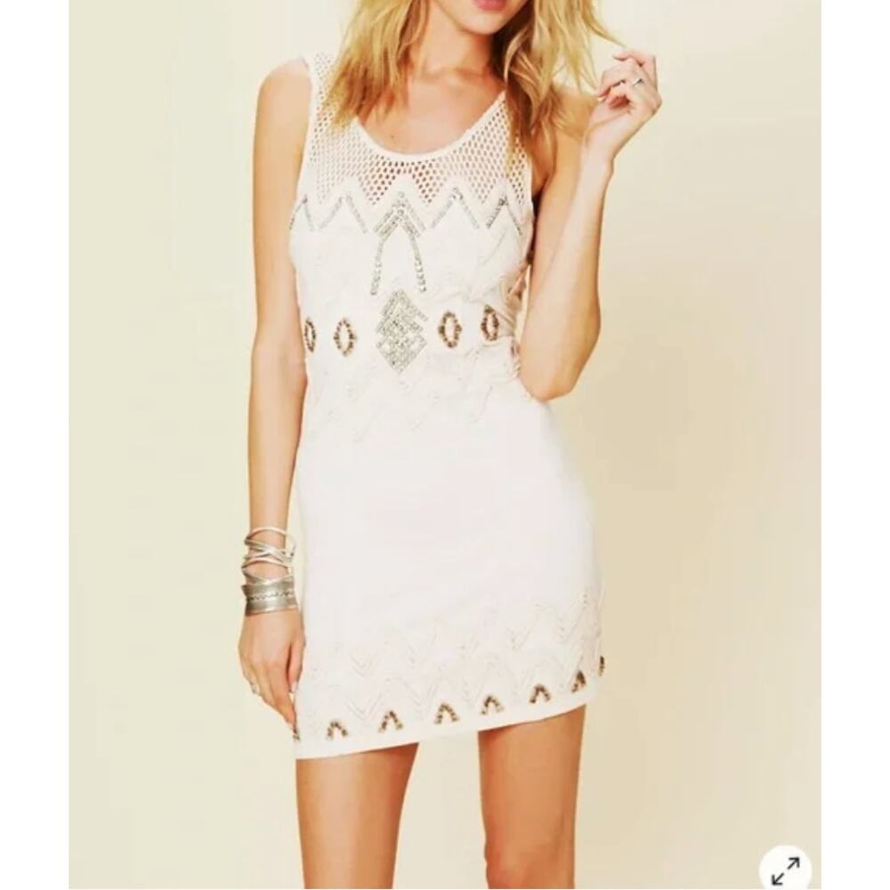 Free People Zig to the Zag Mini Dress | Sequin Bodycon Dress Ivory Medium NWT - Picture 7 of 11